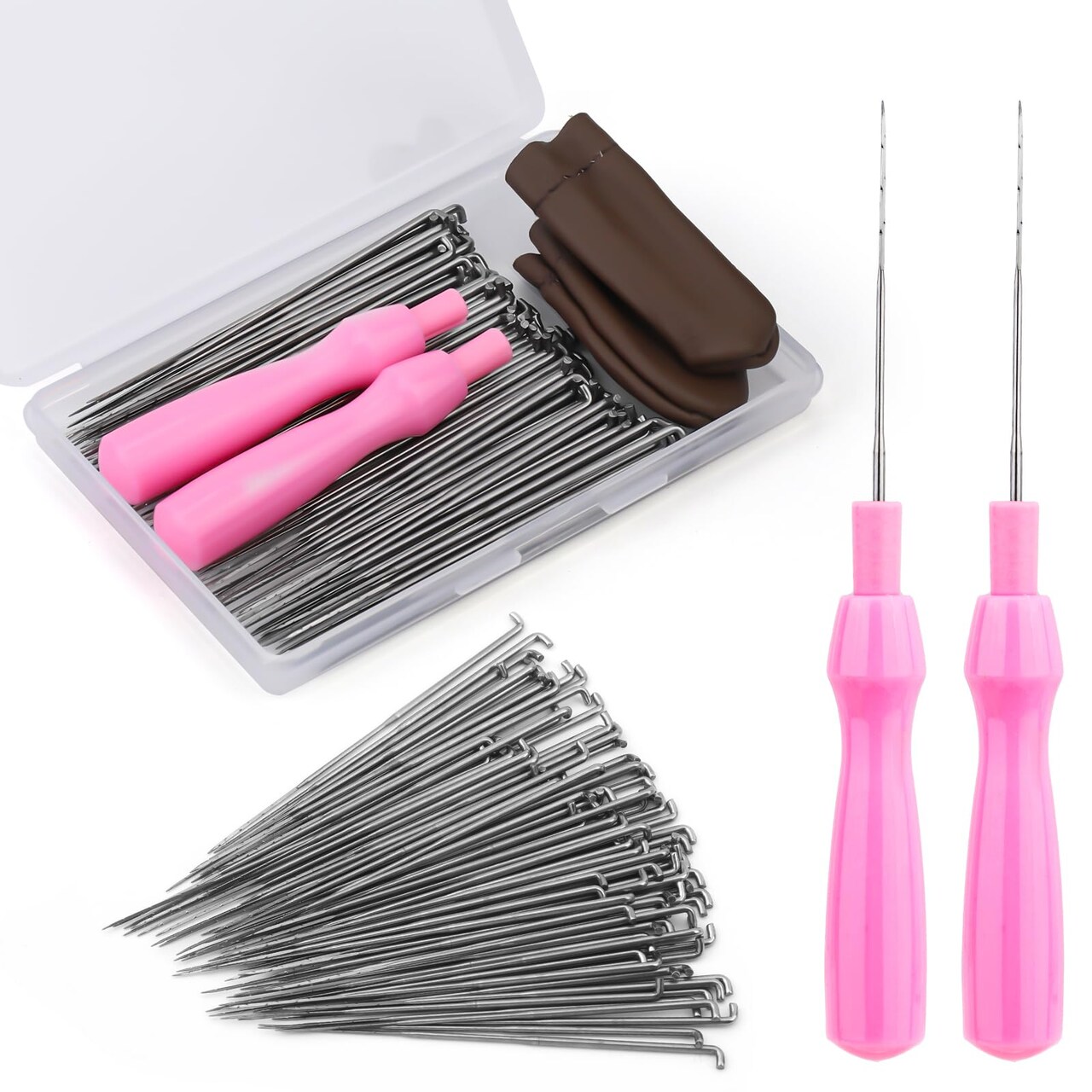 Needle Felting Needles, 100Pcs Wool Felting Needles, Needle Felting Tools Set with 2 Single Wooden Handle Storage Box Fingercots for Wool Projects(M)